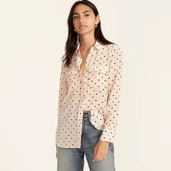 J. Crew Classic-fit Silk Shirt in mixed dots Pink - Picture 2 of 5